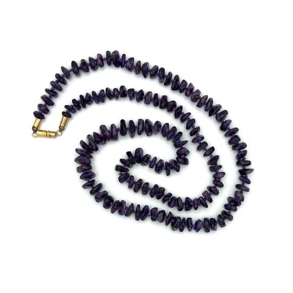 37" Genuine Amethyst Graduated Nugget Necklace Hand-Knotted Vintage Dark Boho - Picture 8 of 11